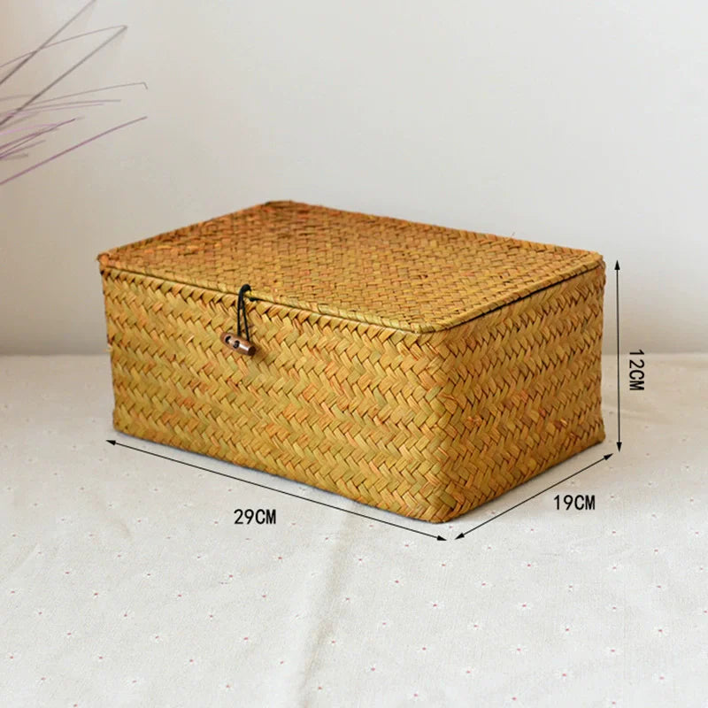 Panier de rangement Vintage tissé en paille fait à la main,