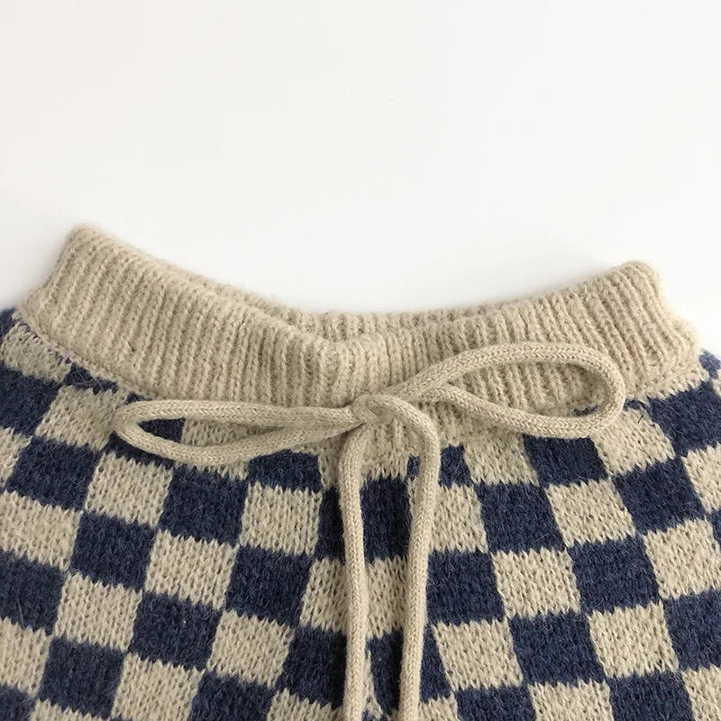 Ensemble cardigans à carreaux en tricot