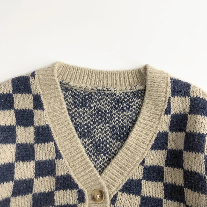 Ensemble cardigans à carreaux en tricot